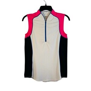 Jofit Women Size S 1/4 Zip Sleeveless Activewear Shirt Top White Pink Blue